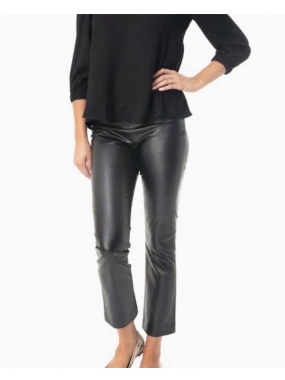 Tuckernuck Ashford Faux Leather Solid Black Kick Flare Pants Women’s Small